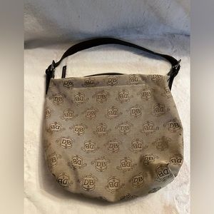 Dooney & Bourke Light Brown / Gold Canvas Lock Print Hobo Shoulder Purse